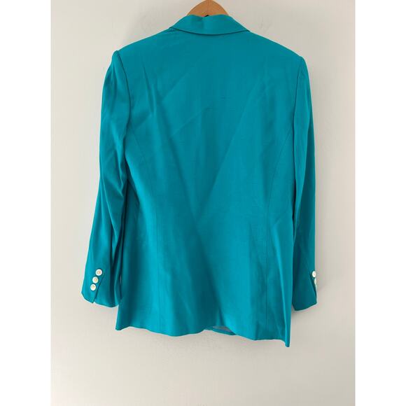 Vintage 1980s David Brooke Teal Rayon & Silk One Button Blazer Size 12 JL - Picture 9 of 10